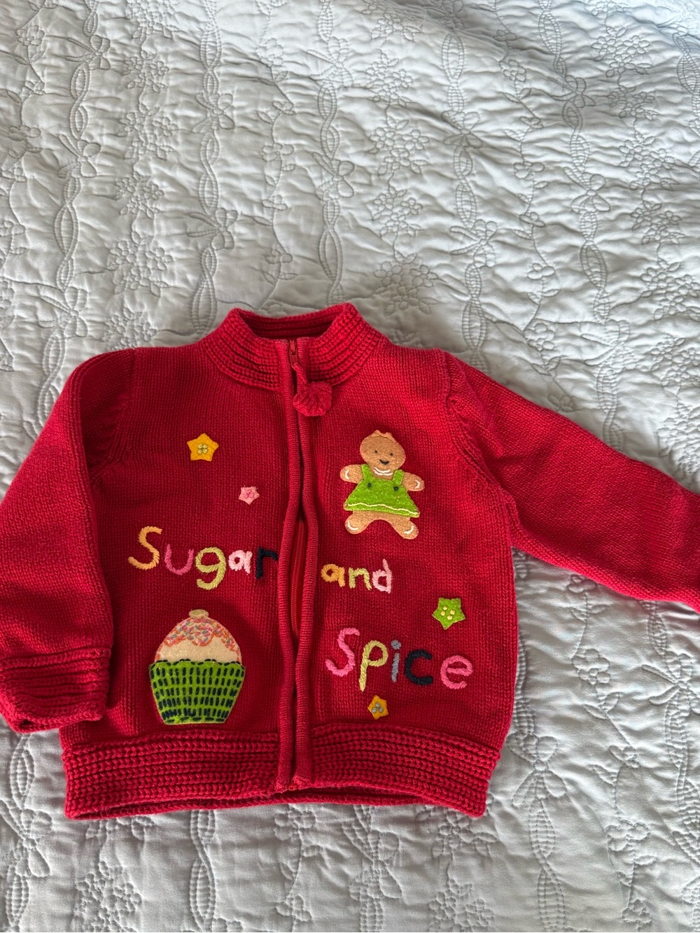 Red 'Sugar and Spice' Embroidered Baby Cardigan